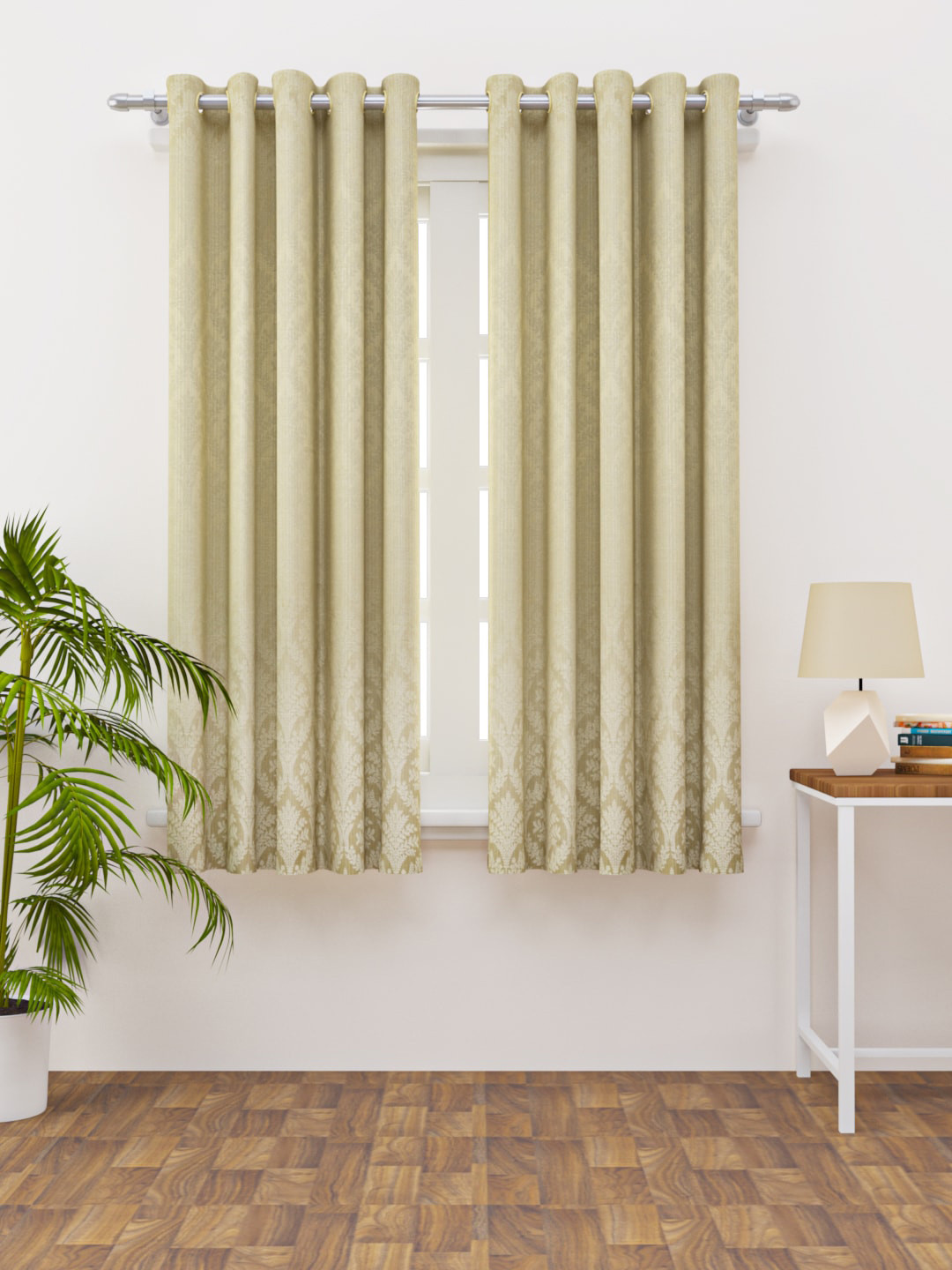 HAPPY HUES Cream-Coloured & Beige Set of 2 Ethnic Motifs Window Curtains