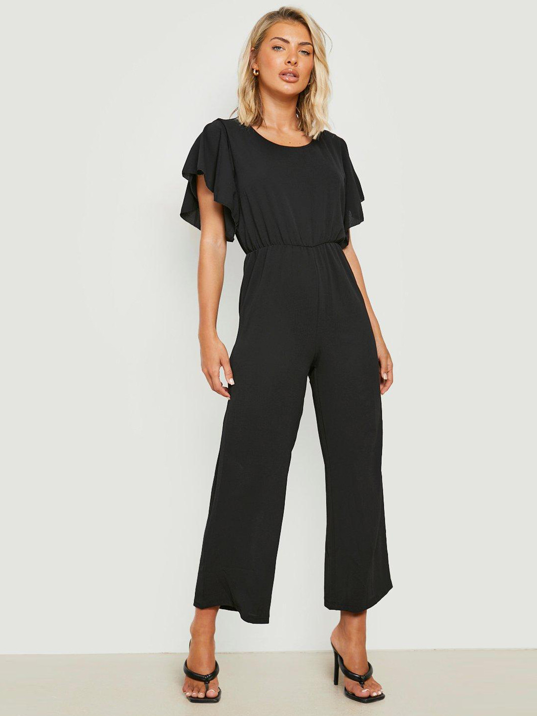 Boohoo Black Layered Sleeves Basic Jumpsuit