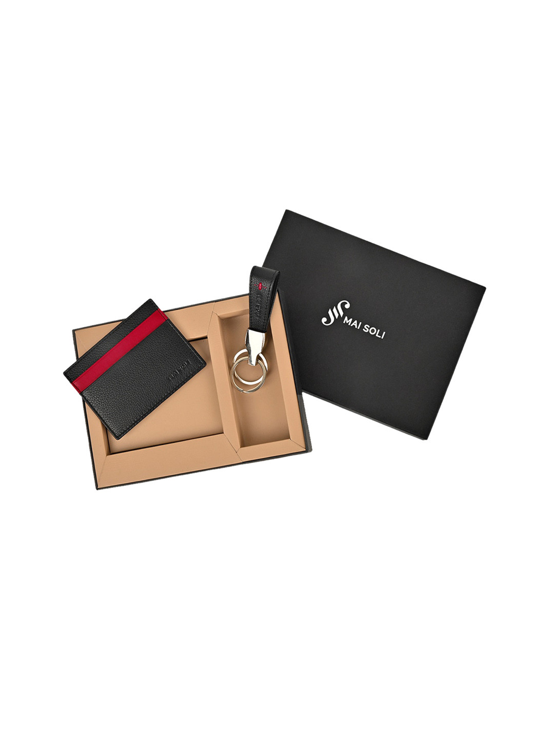 MAI SOLI Men Neo Genuine Leather RFID Protected Card Holder & Key Ring Gift Set