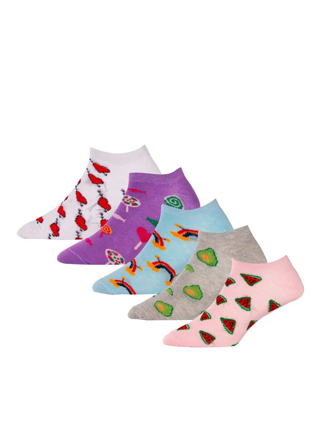 RC. ROYAL CLASS Girls Printed Set Of 5 Cotton Ankle-Length Socks