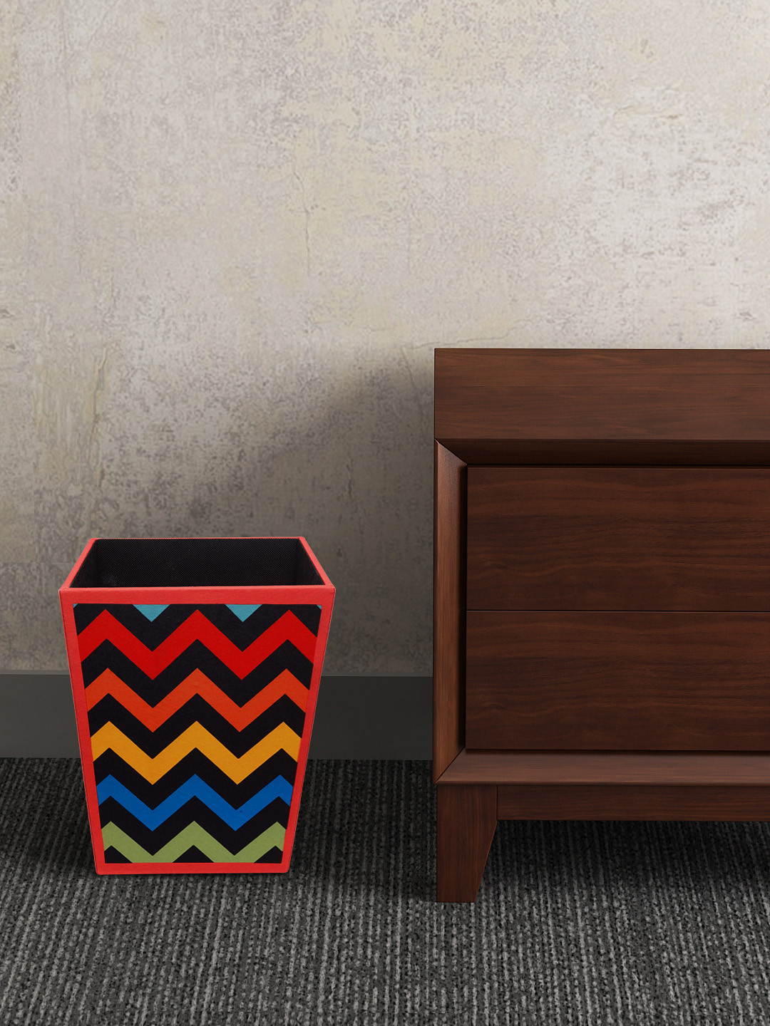 SEJ by Nisha Gupta Black & Red Printed Wooden Open Dry Bin