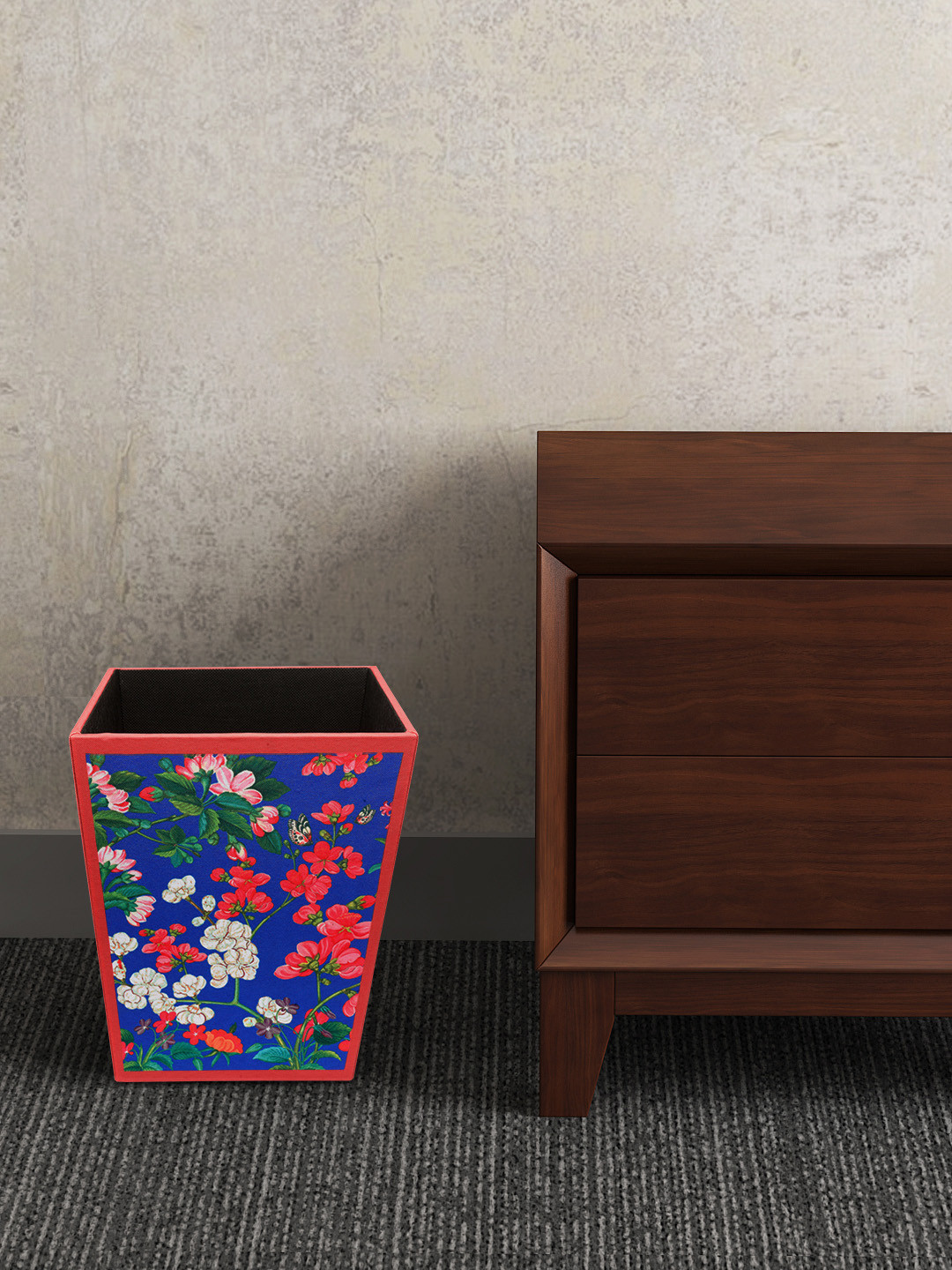 SEJ by Nisha Gupta Blue & Pink Printed Wooden Open Dry Bin