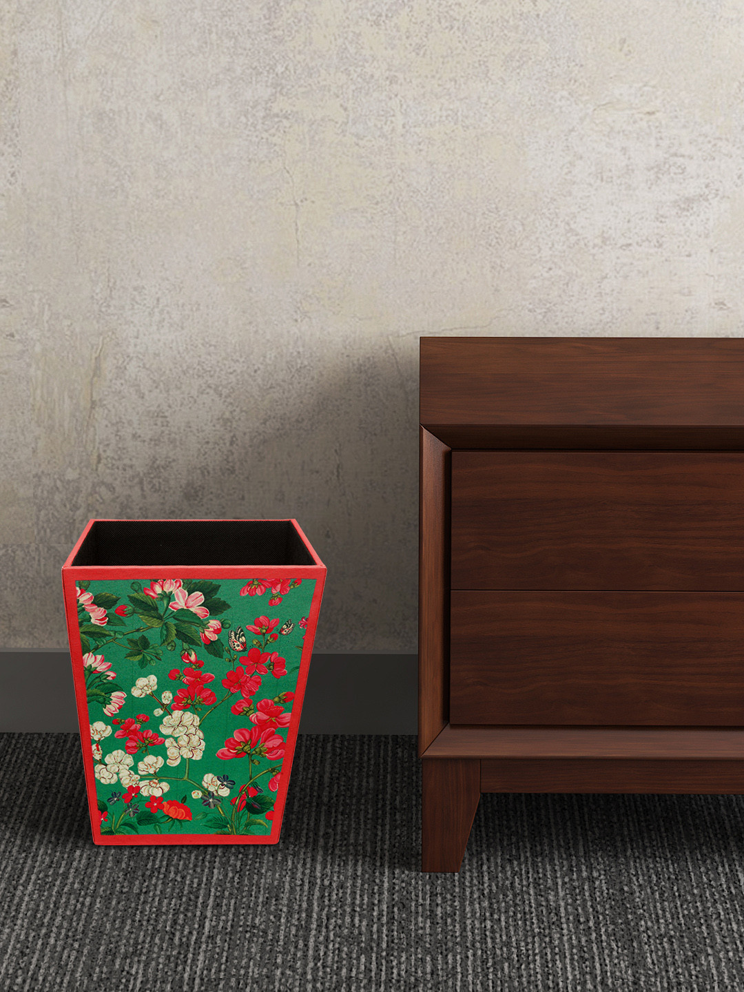 SEJ by Nisha Gupta Green & Orange Printed Wooden Open Dry Bin