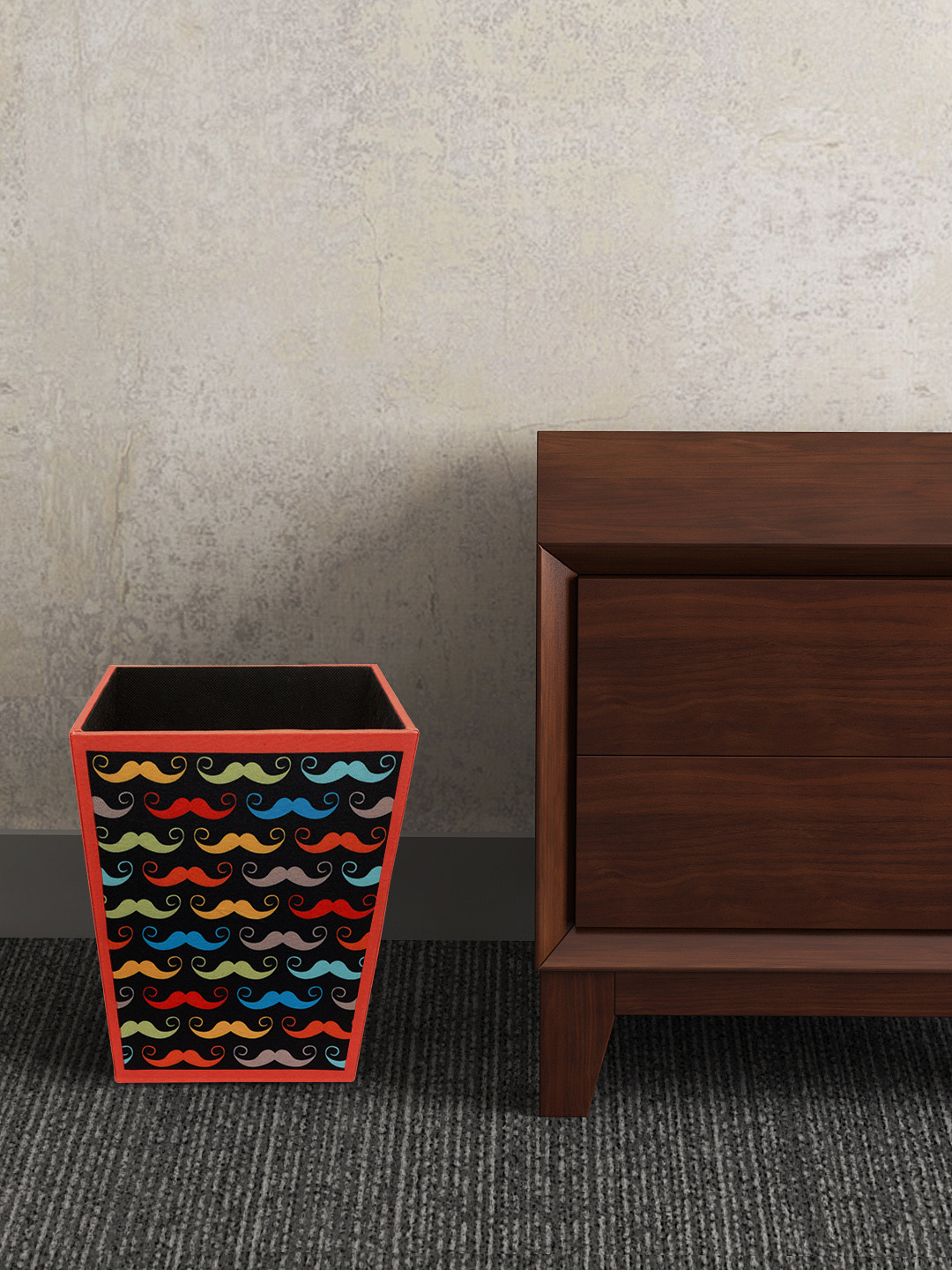 SEJ by Nisha Gupta Black & Red Printed Wooden Open Dry Bin