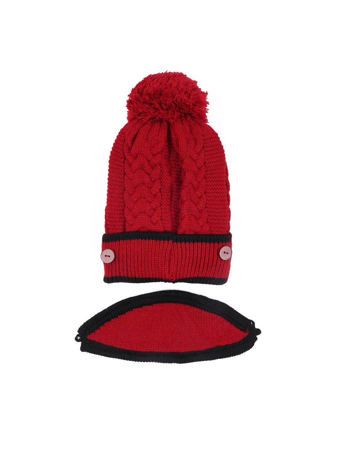iSWEVEN Unisex Red & Black Beanie