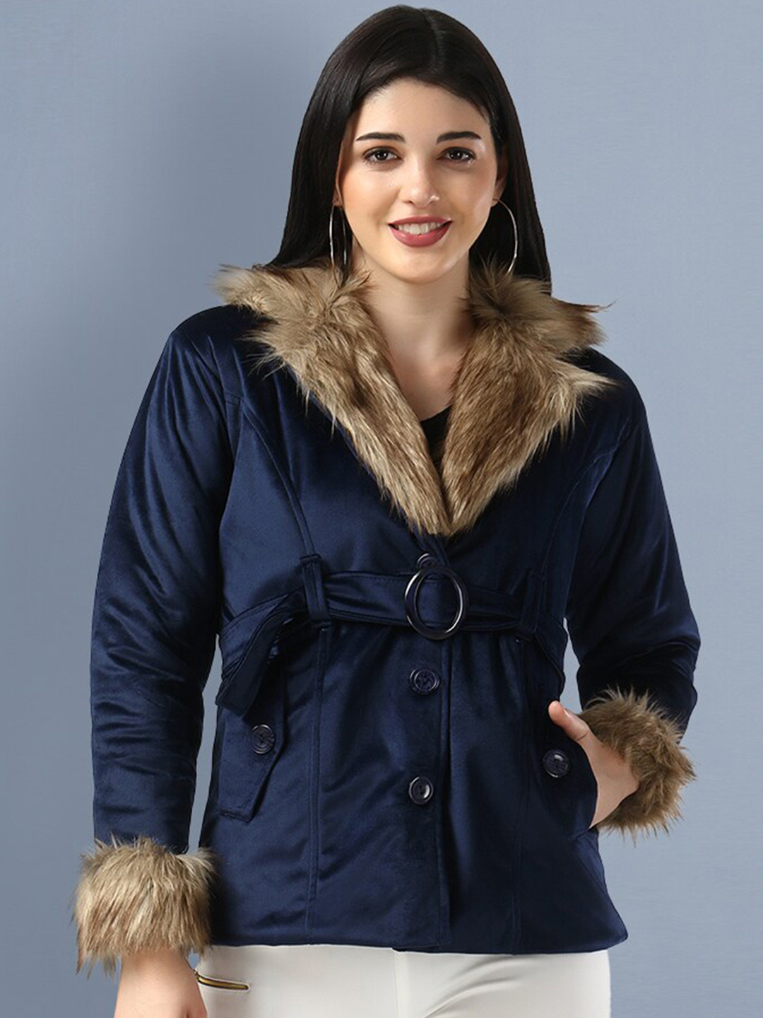 BUY NEW TREND Women Navy Blue Sporty Jacket with Embroidered