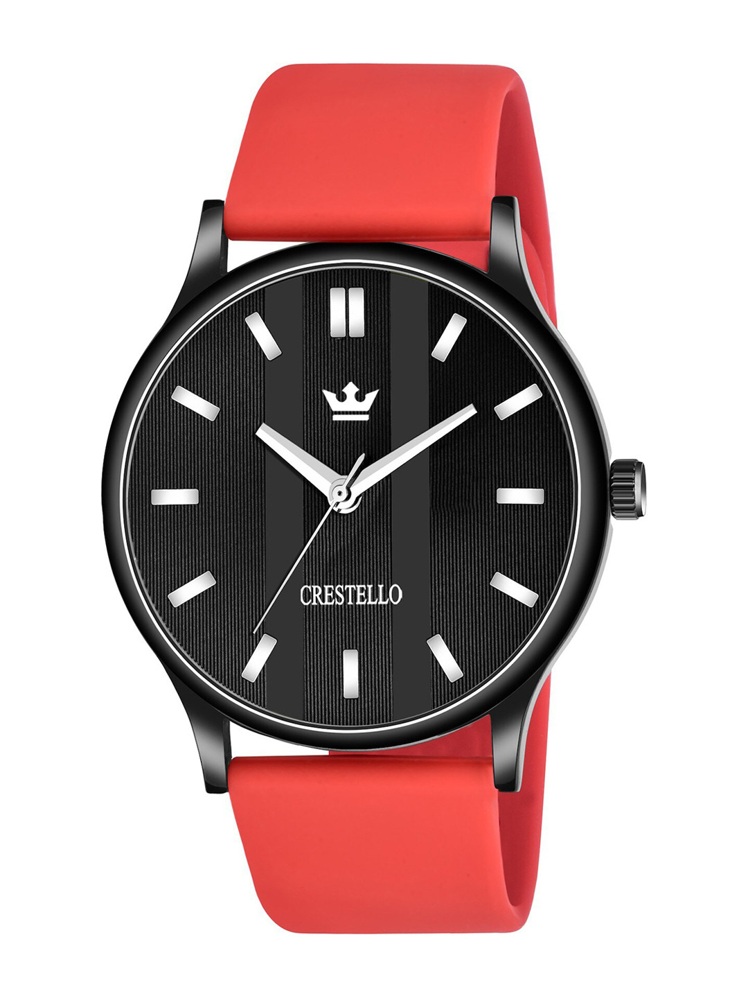 CRESTELLO Men Black Brass Dial & Red Straps Analogue Watch CR-BK014