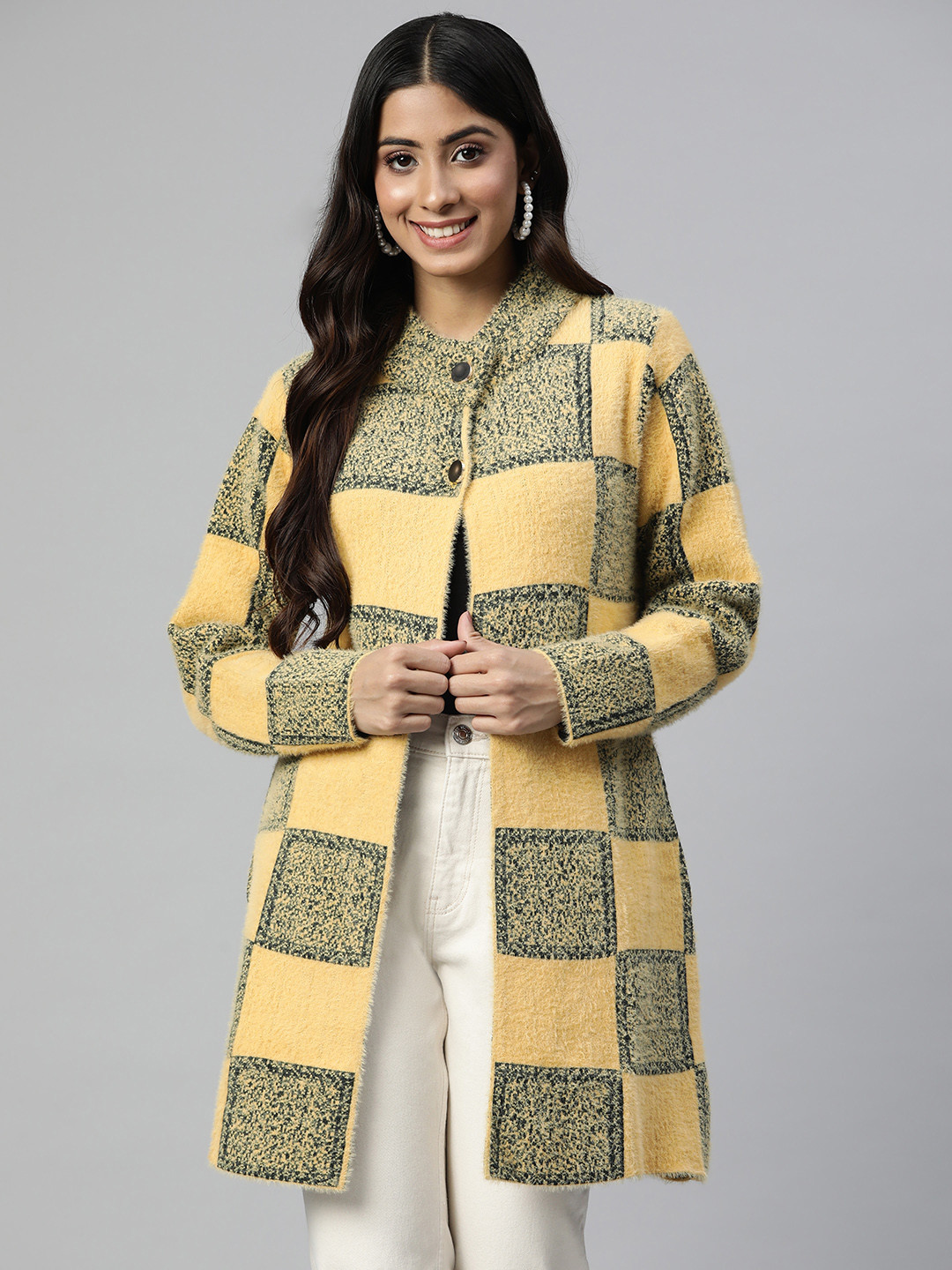 Pierre Carlo Women Gold-Toned Printed Longline Sweater