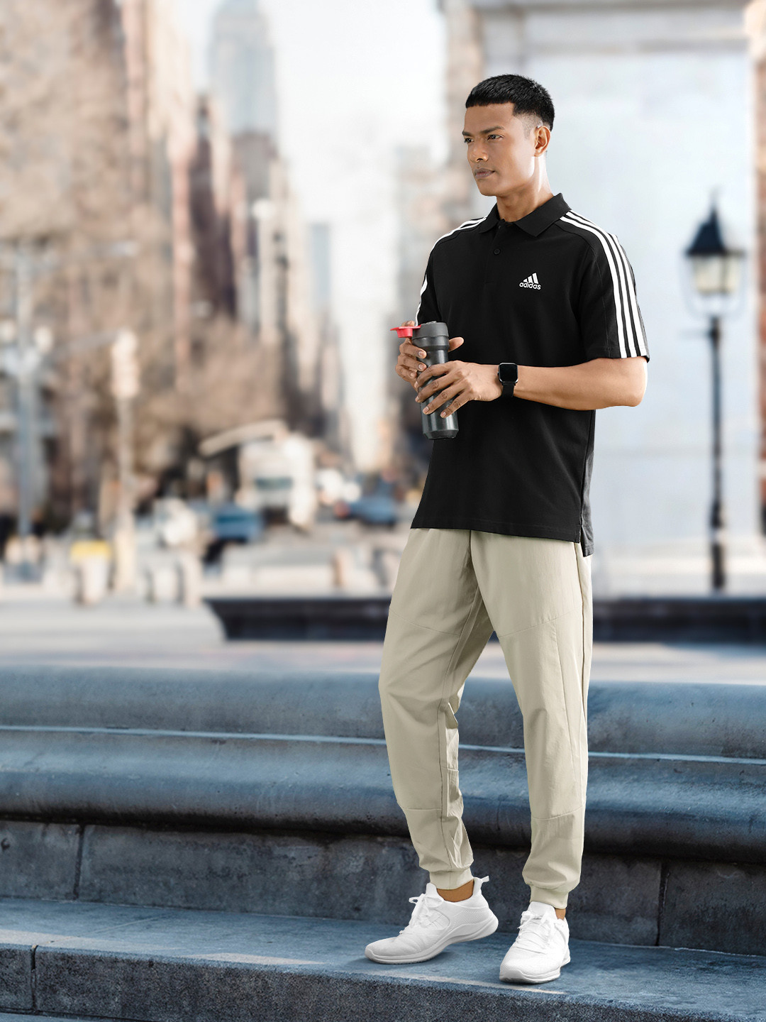 ADIDAS 3-Stripes Polo Collar Pure Cotton T-shirt