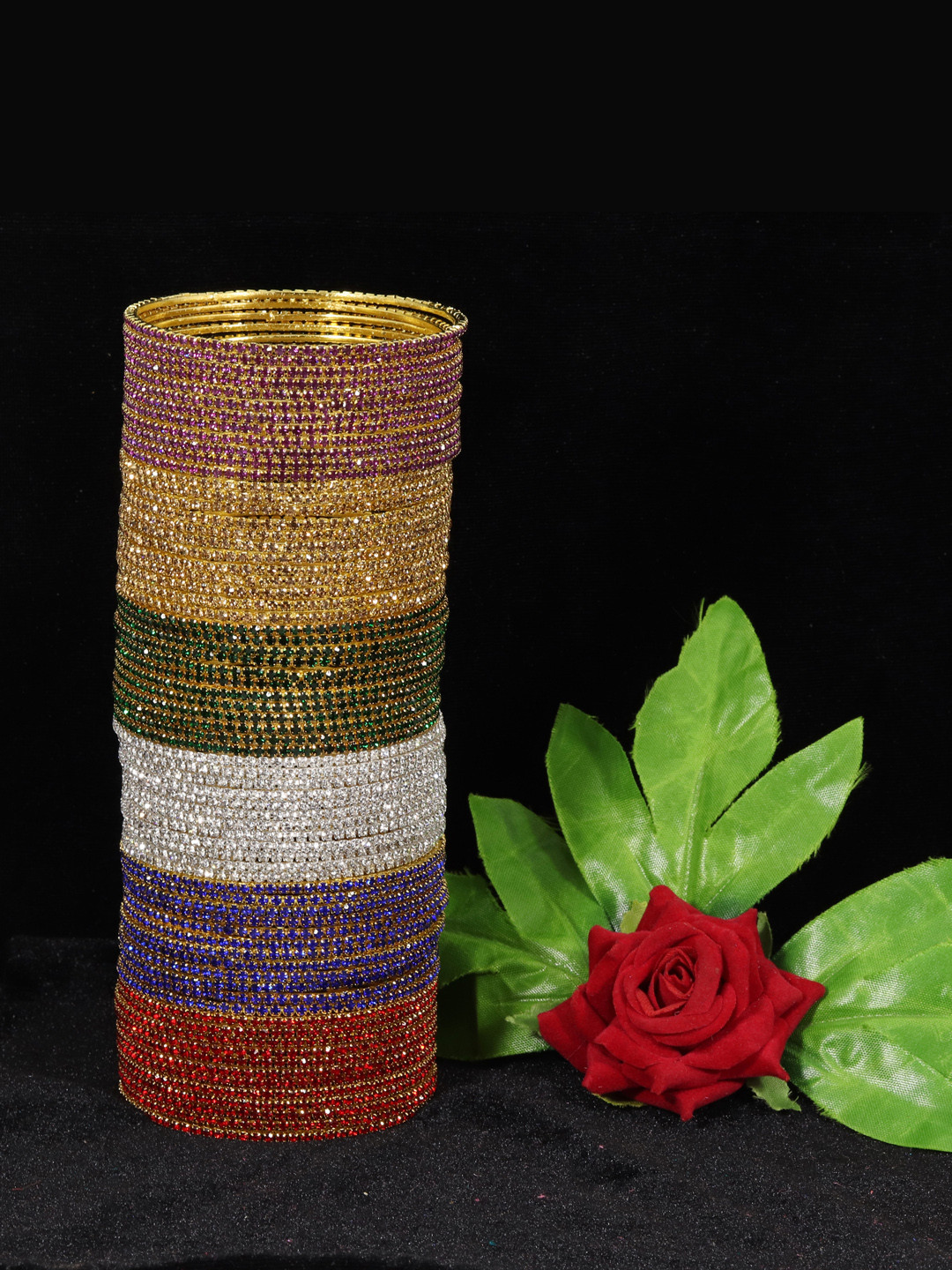 NMII Set of 6 Gold-Plated German Zircons Studded Antique Alloy Bangles