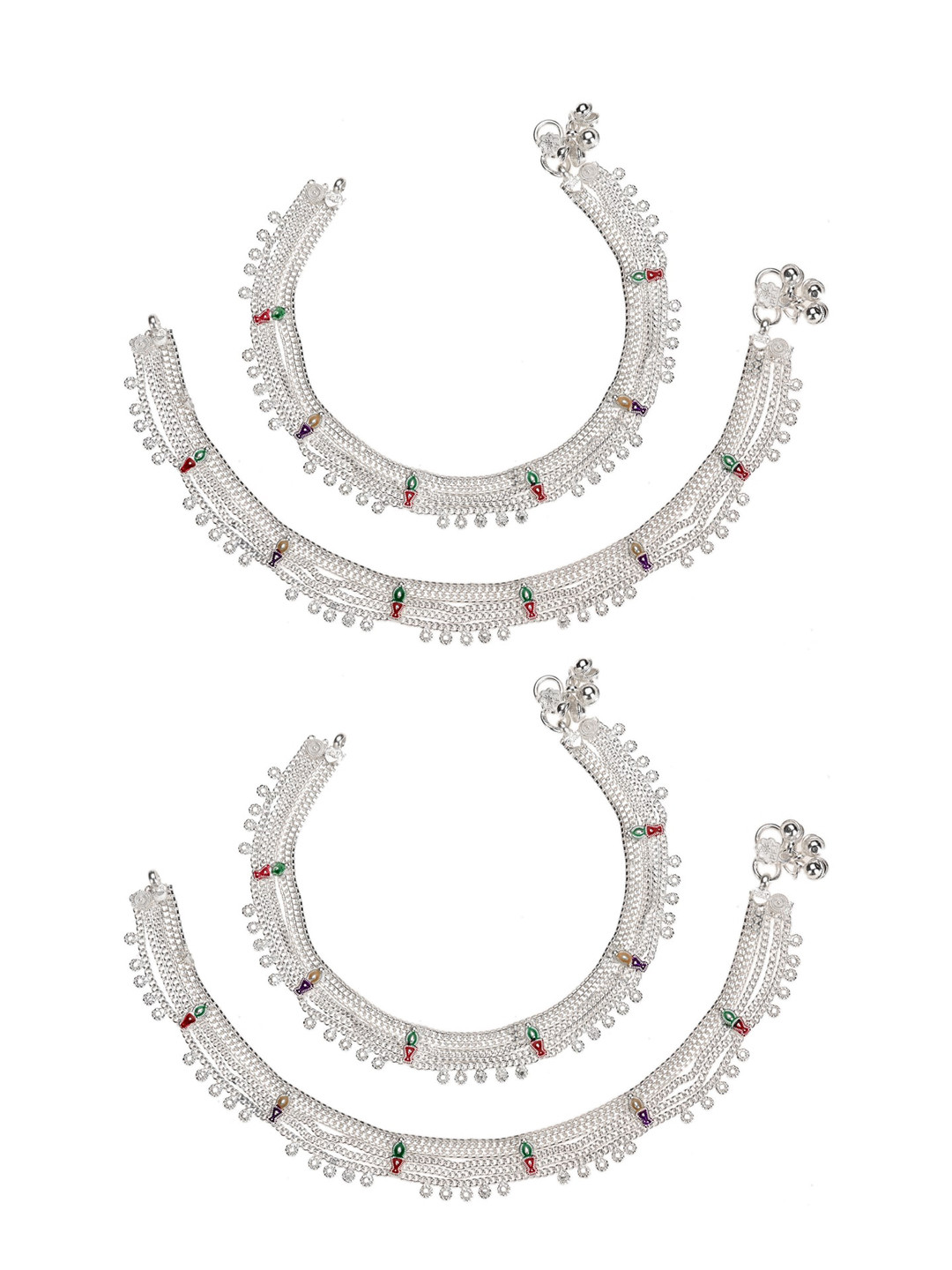 Aanya Centric Set Of 2 Silver-Plated & Silver-Toned Anklets