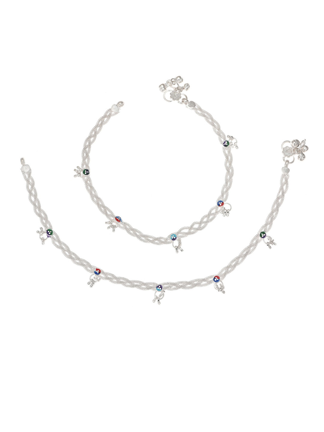 AanyaCentric Set Of 2 Silver-Plated White Anklets
