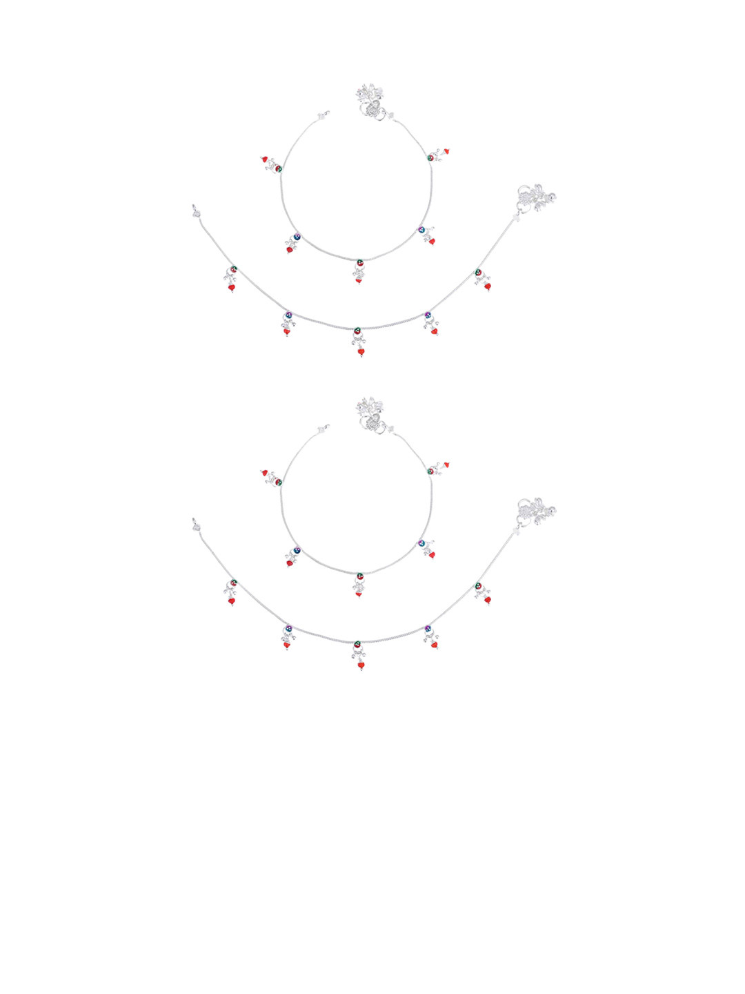 AanyaCentric Set of 2 Silver-Plated & Red Beaded Anklets