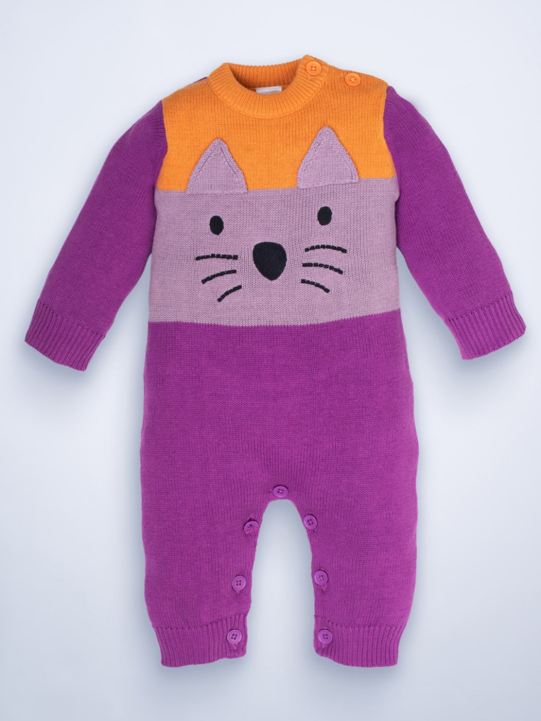 Mylo Unisex Baby Full Sleeves Purple Orange Sweater Romper