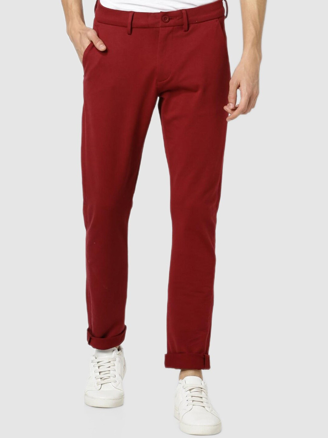 Celio Men Maroon Classic Chinos Trousers