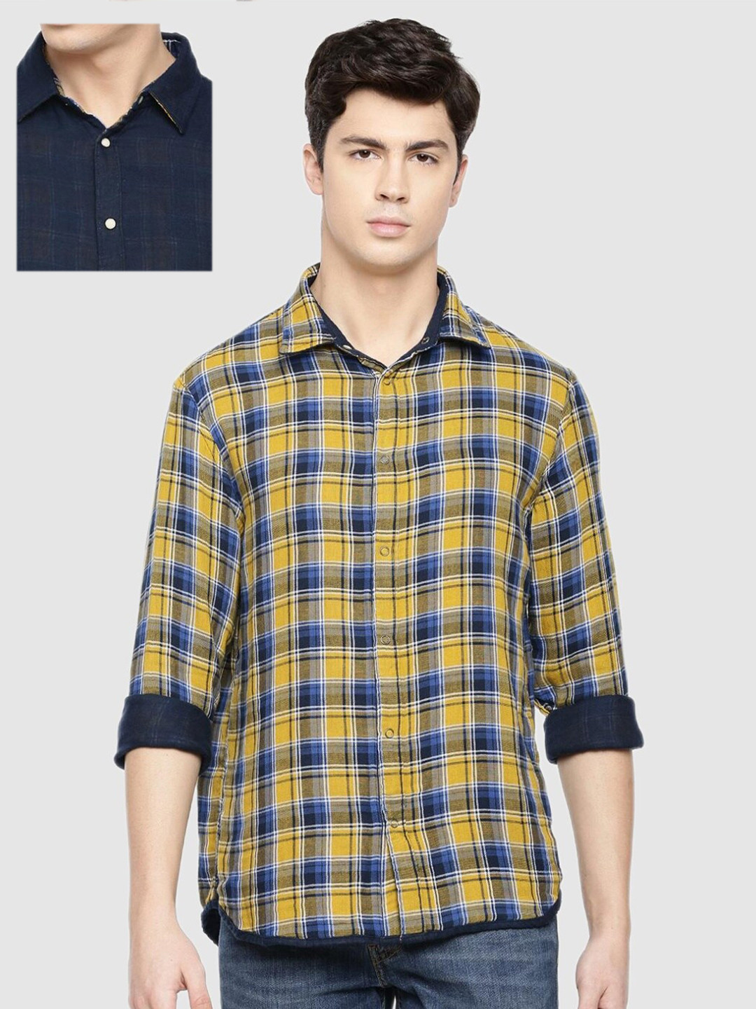 Celio Men Tan & Black Pack Of 2 Classic Tartan Checks Cotton Casual Shirt