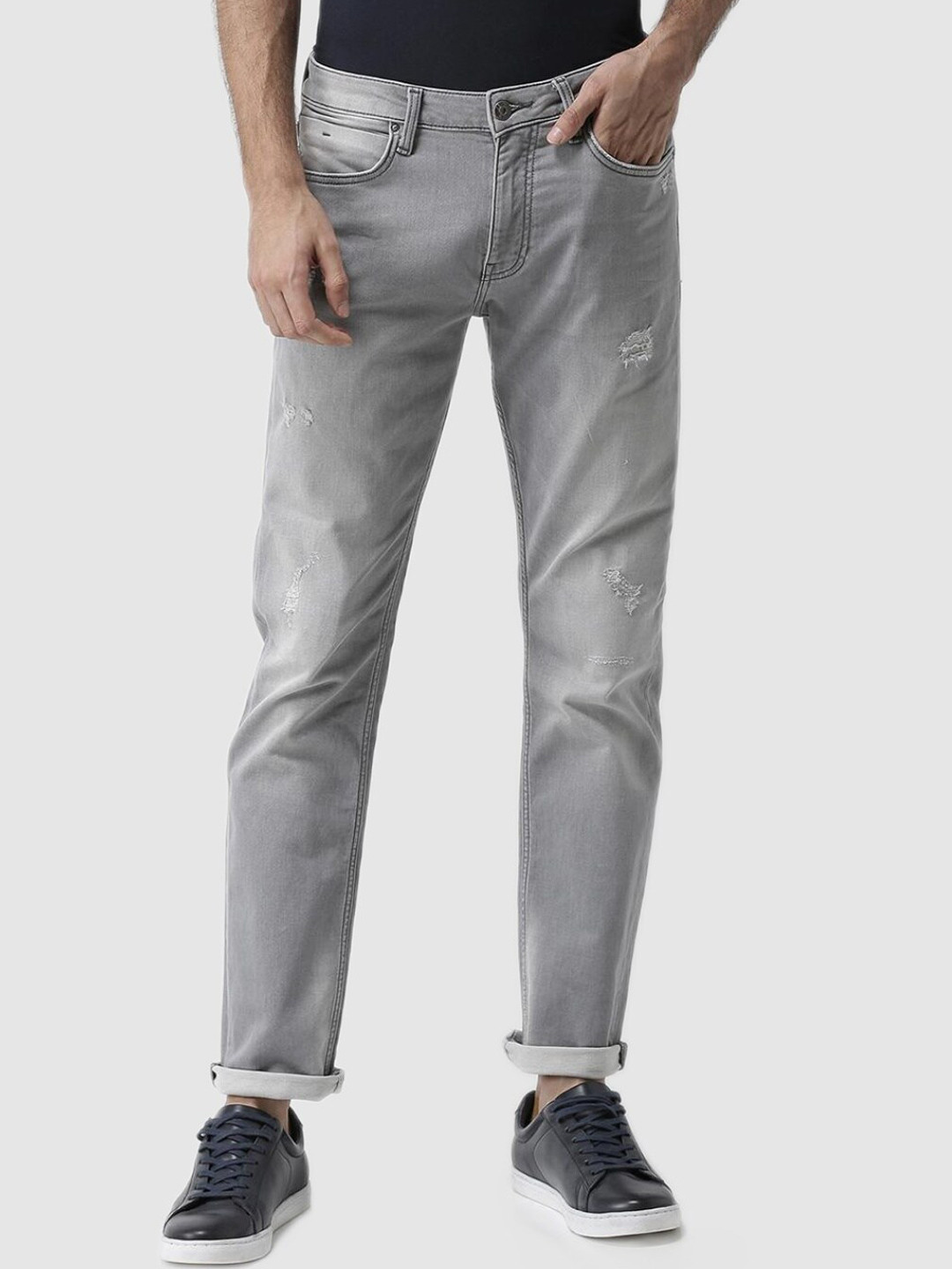 Celio Men Grey Jean Mildly Distressed Light Fade Stretchable Cotton Jeans