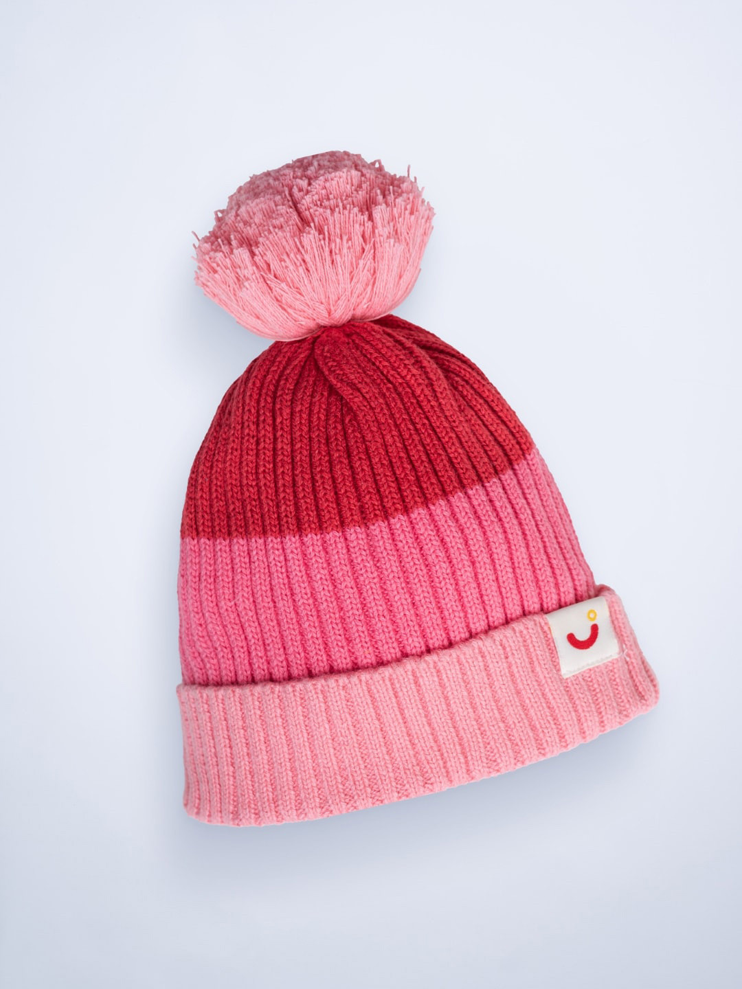 Mylo Kids Red & Pink Colourblocked Pure Cotton Beanie