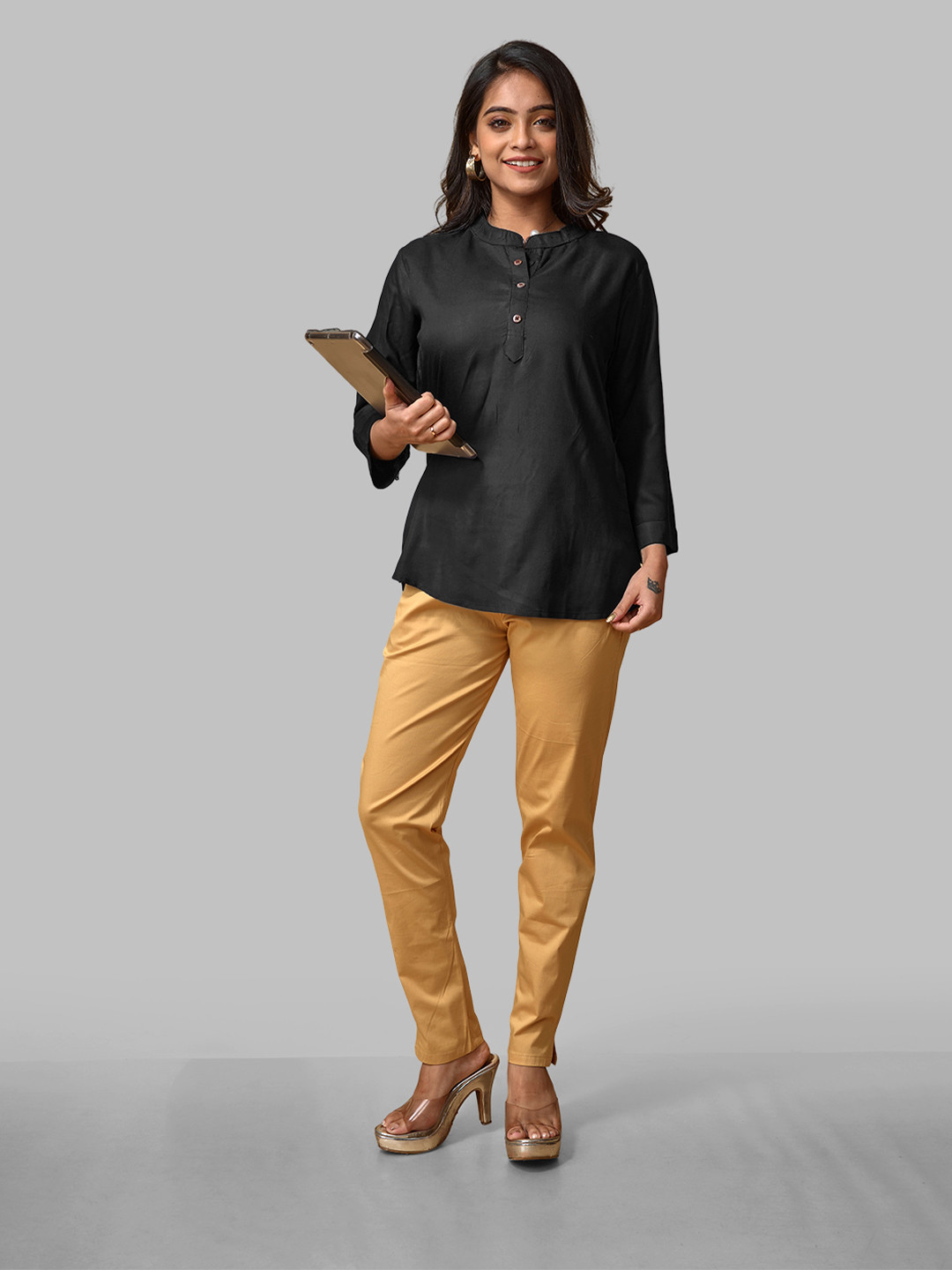 LYRA Black Mandarin Collar Top