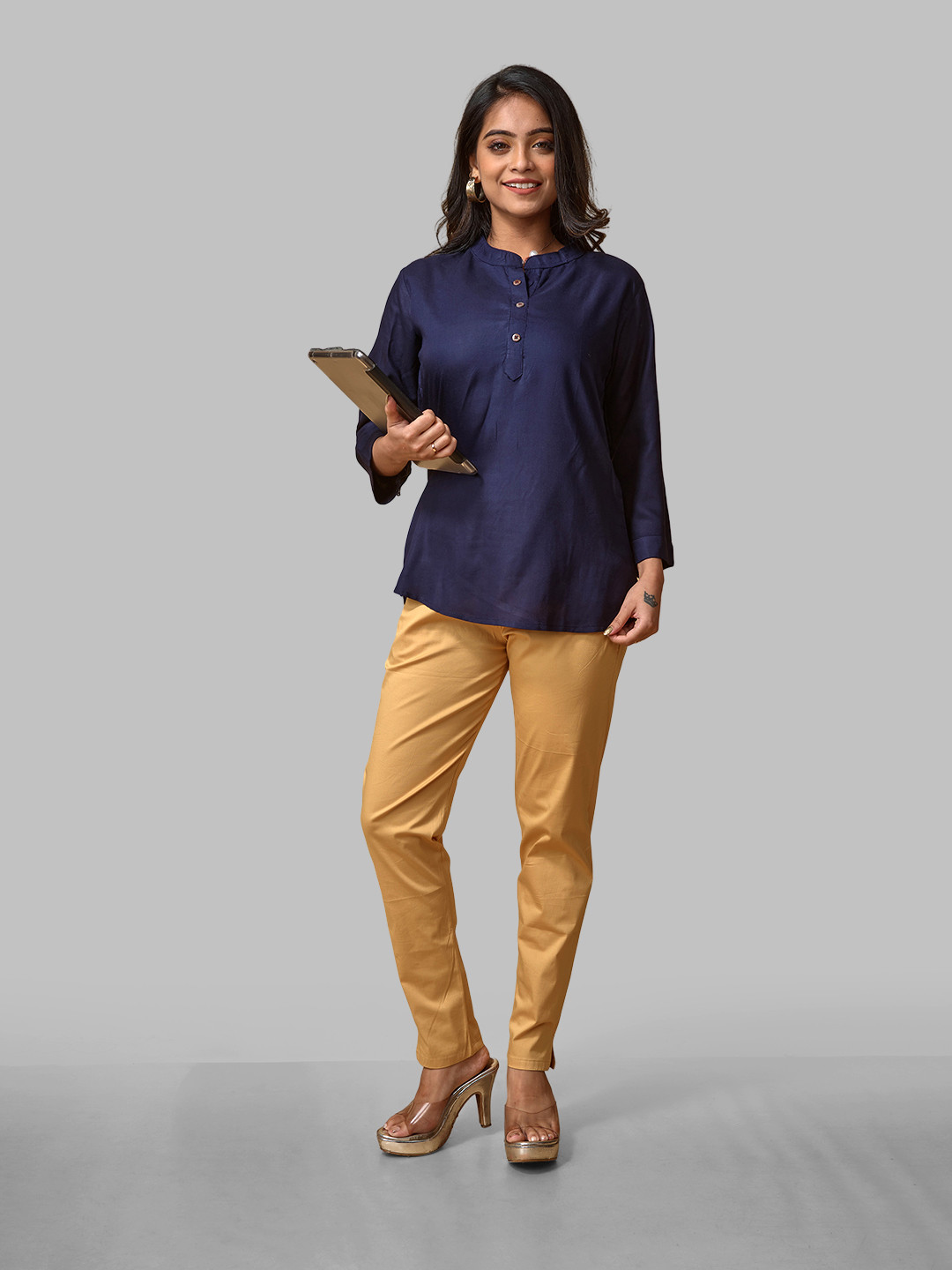 LYRA Blue Mandarin Collar Top