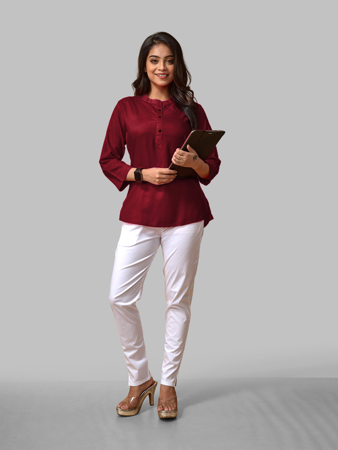 LYRA Purple Mandarin Collar Top