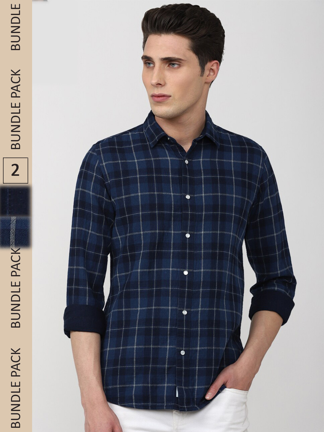 VAN HEUSEN DENIM LABS Men Pack Of 2 Tartan Checks Pure Cotton Casual Shirt