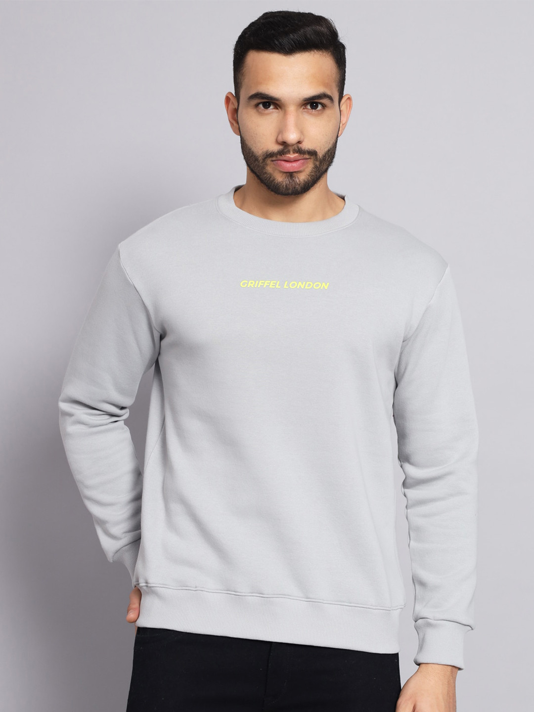 GRIFFEL Men Steel Grey Printed Sweatshirt