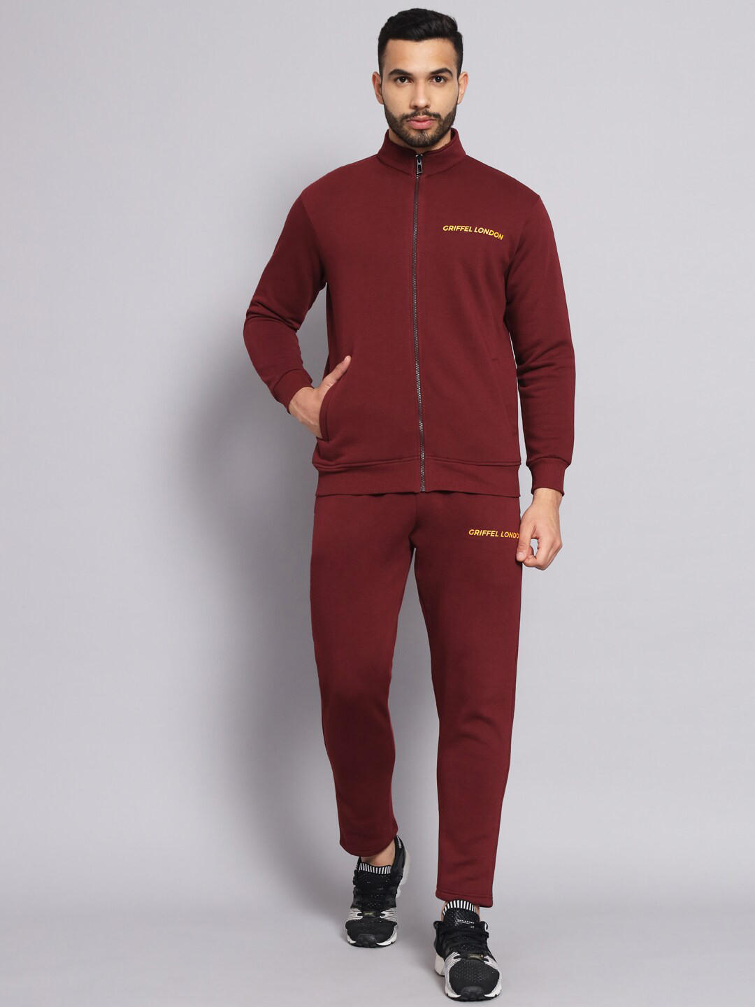 GRIFFEL Men Maroon Sports Tracksuit