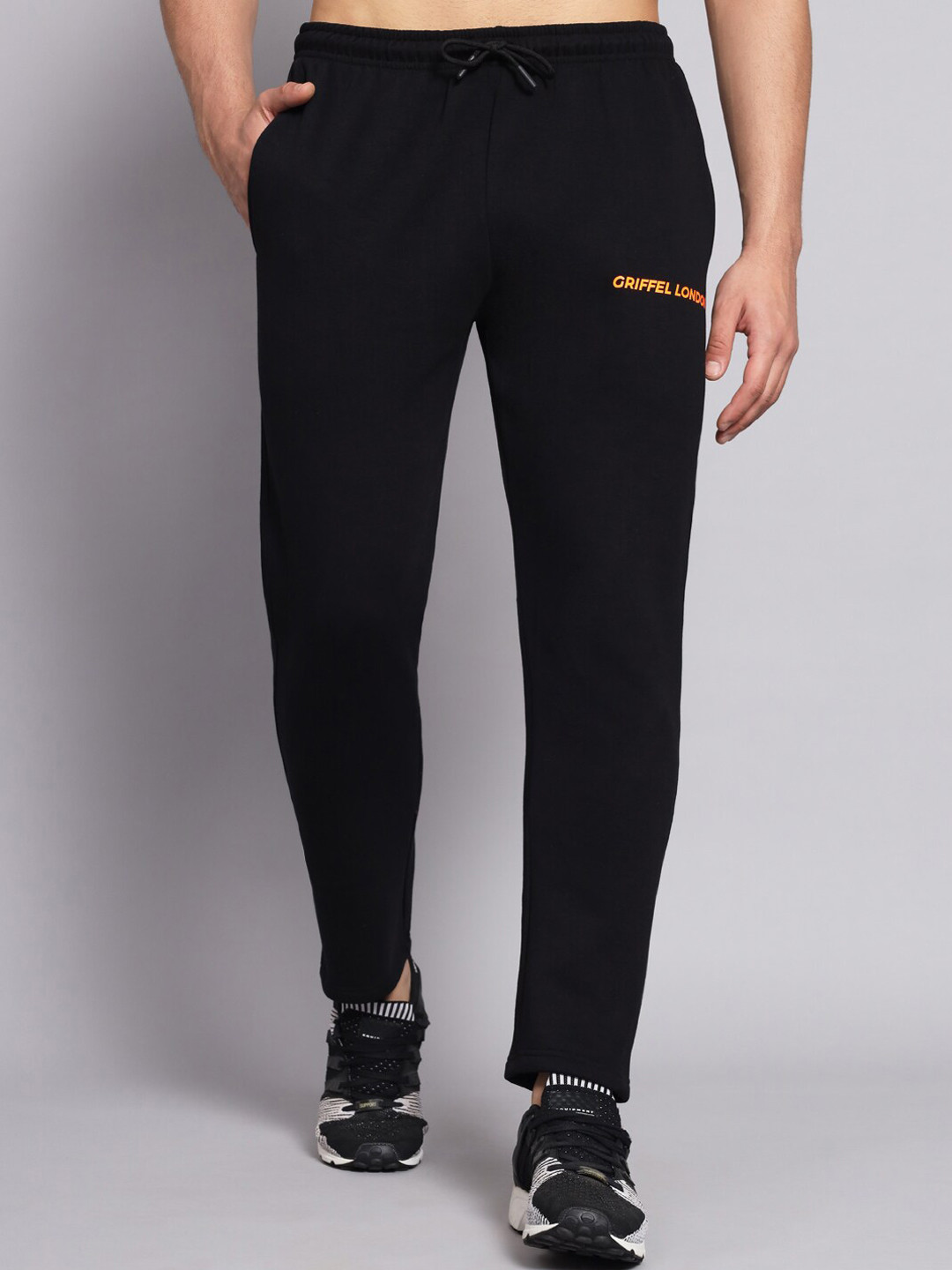 GRIFFEL Men Black Cotton Track Pants