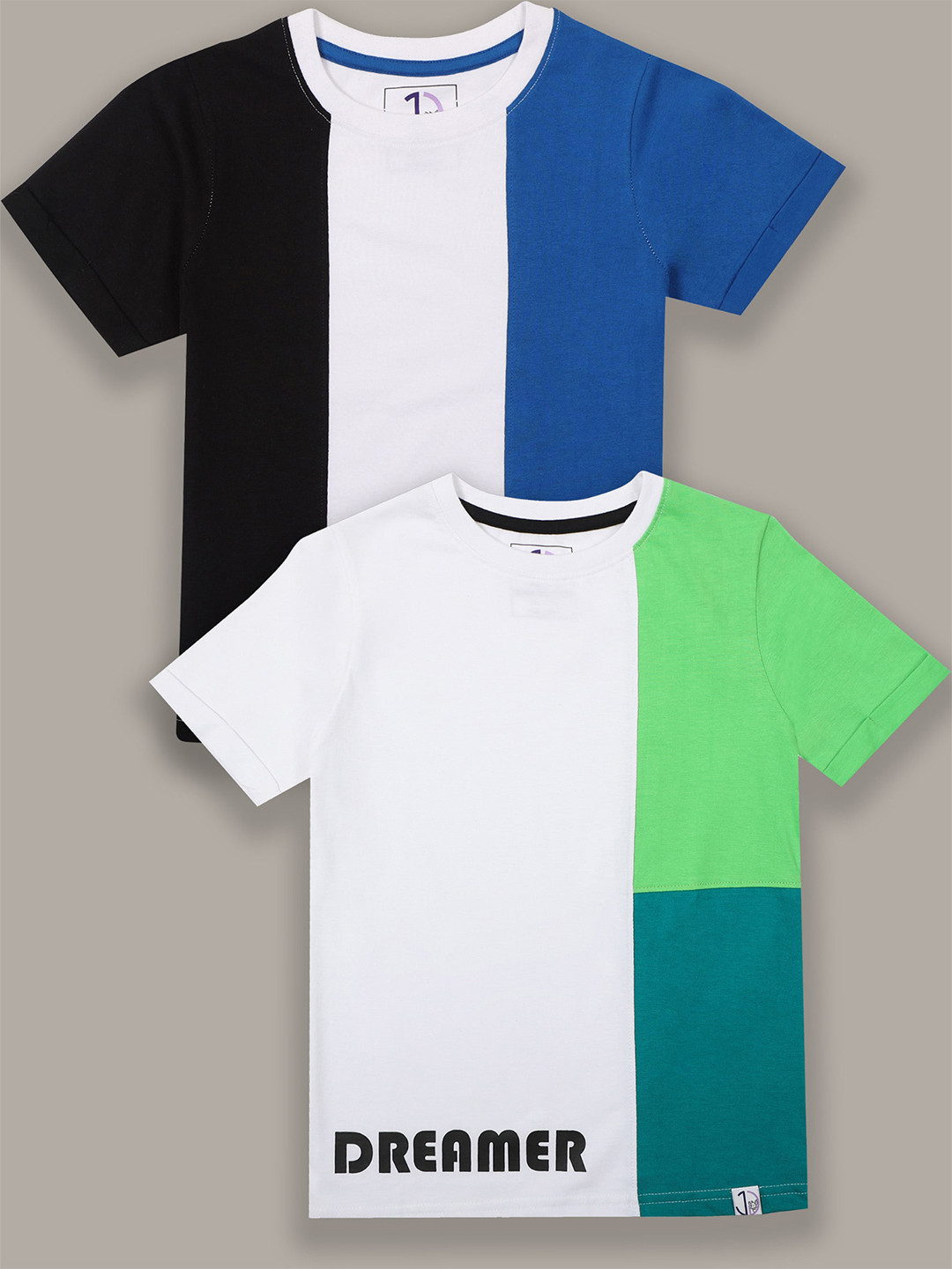 Jumping Joey Boys White & Black Pack of 2 Colourblocked Pure Cotton T-shirt