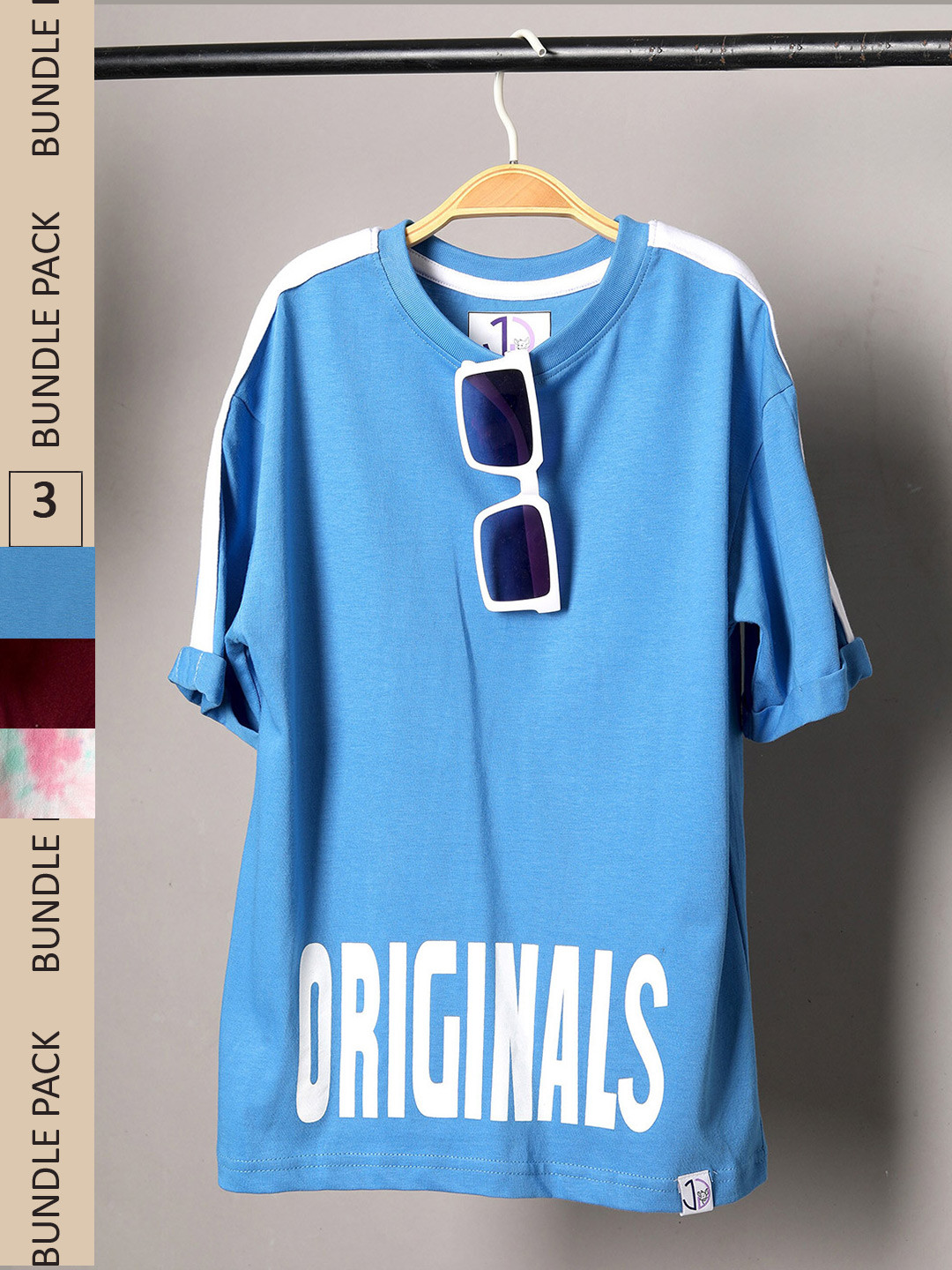 Jumping Joey Boys Pack Of 3 Blue & White Dyed Pure Cotton T-shirt