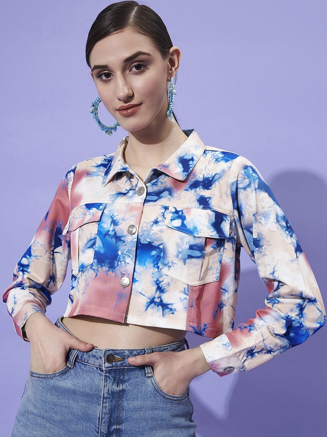 Athena Women Blue Printed Casual Shirt