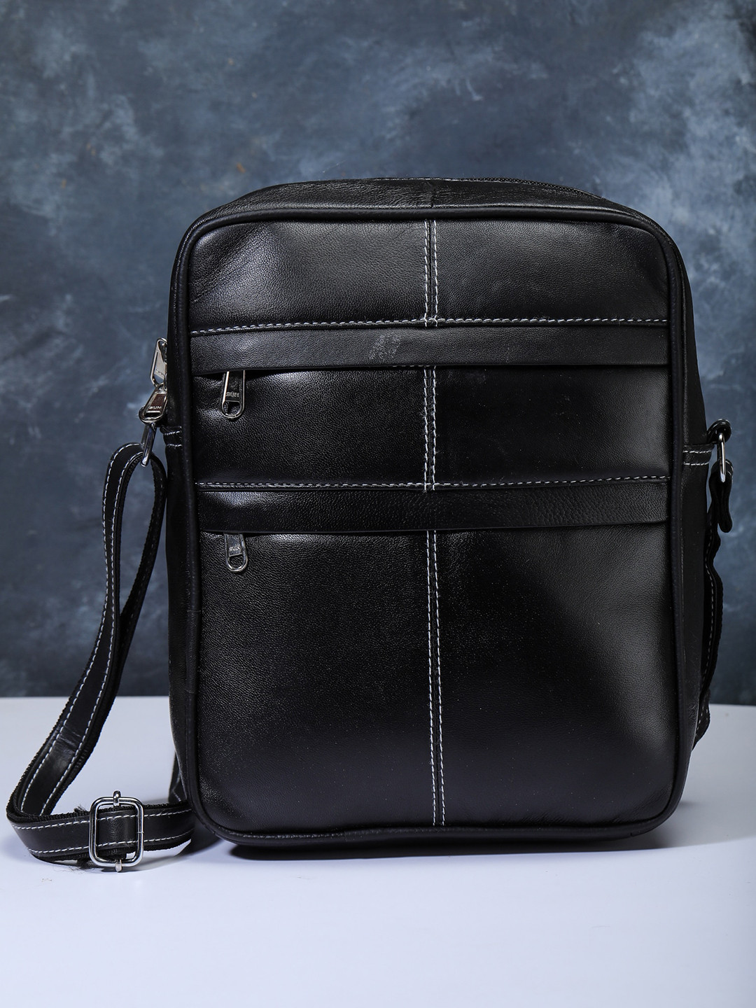 K London Black Leather Structured Sling Bag