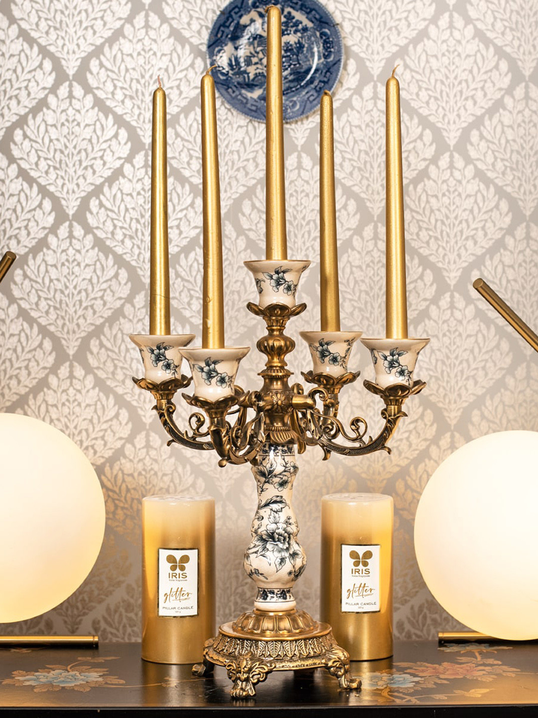 Iris Lacquered Glitter Smokeless 1 Wick Solid Geometric Regular Pillar Candles