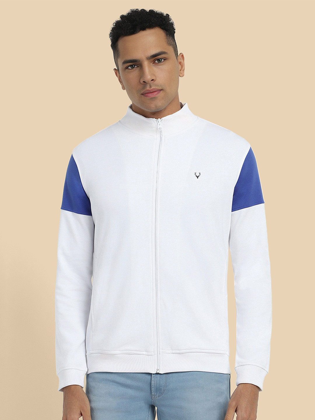 Allen Solly Men White Cotton Colourblocked Sweatshirt