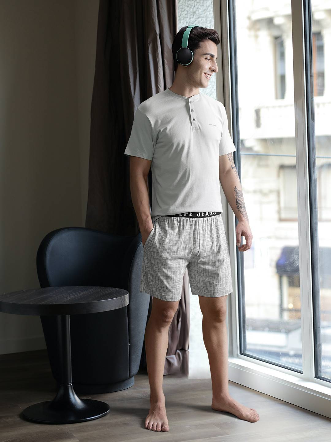Pepe Jeans Men Grey & White Night suit
