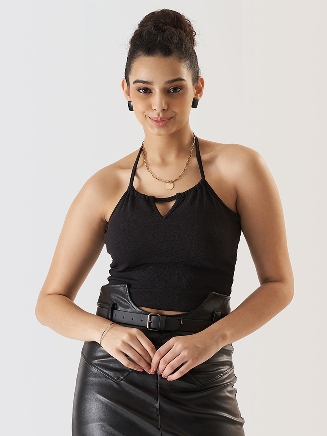 Prettify Black Halter Neck Crop Top