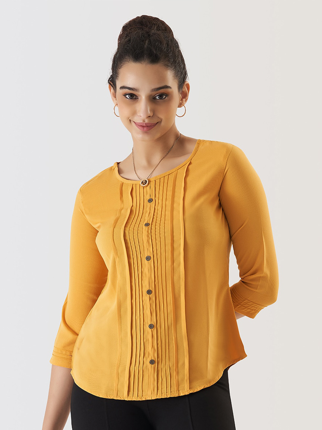 Prettify Yellow Pleated Crepe Top