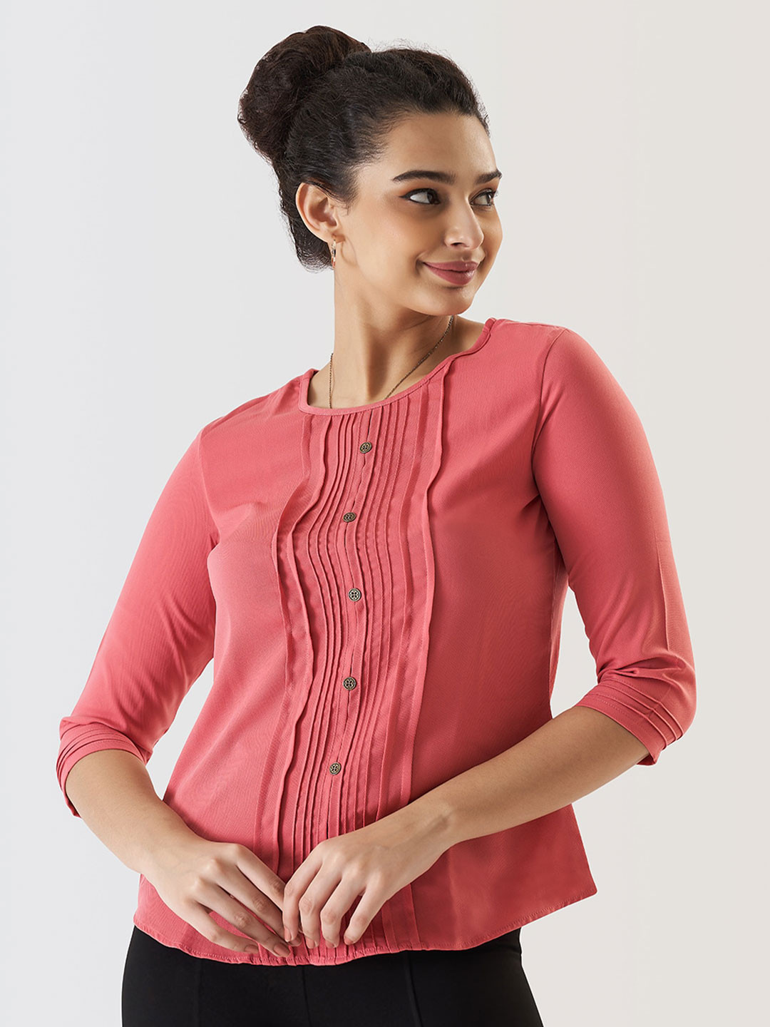 Prettify Pink Pleated Crepe Top