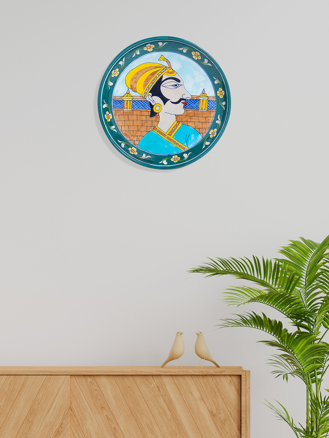 Golden Peacock Pottery King Ceramic Ethnic Motifs Glossy Hanging Hall Wall Plates-9.8In