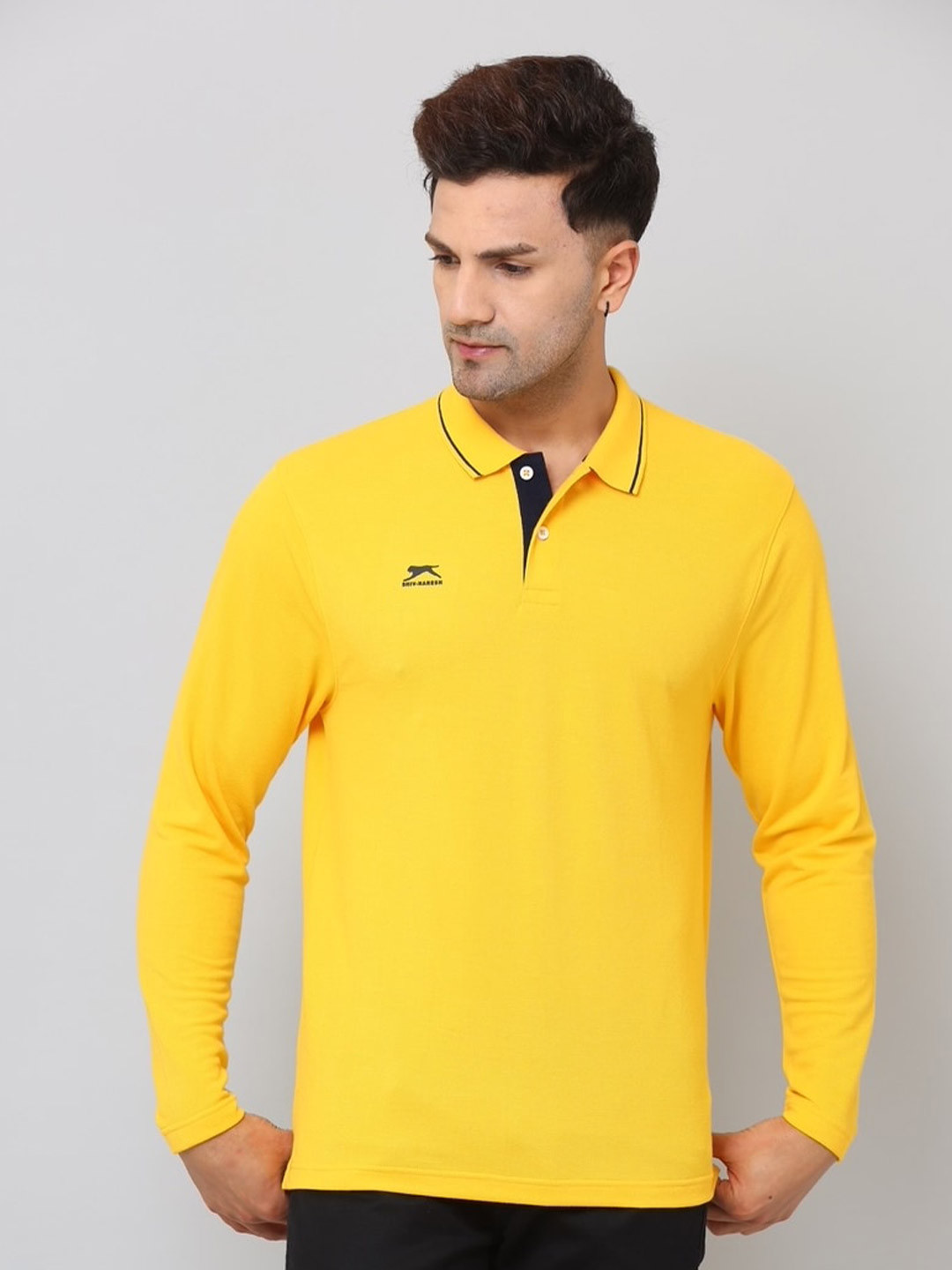 Shiv Naresh Men Yellow Polo Collar Cotton T-shirt