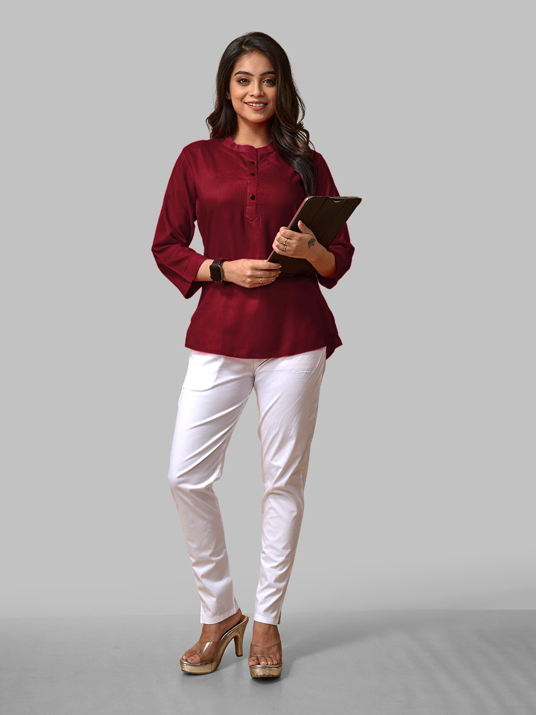 LYRA Purple Mandarin Collar Top