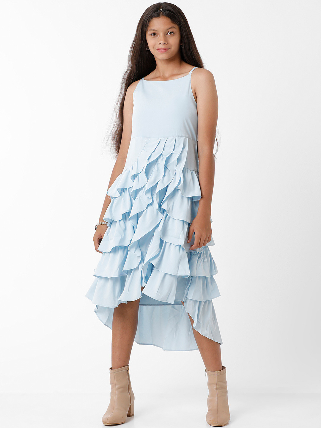 KATE & OSCAR Blue Layered Satin Midi Dress