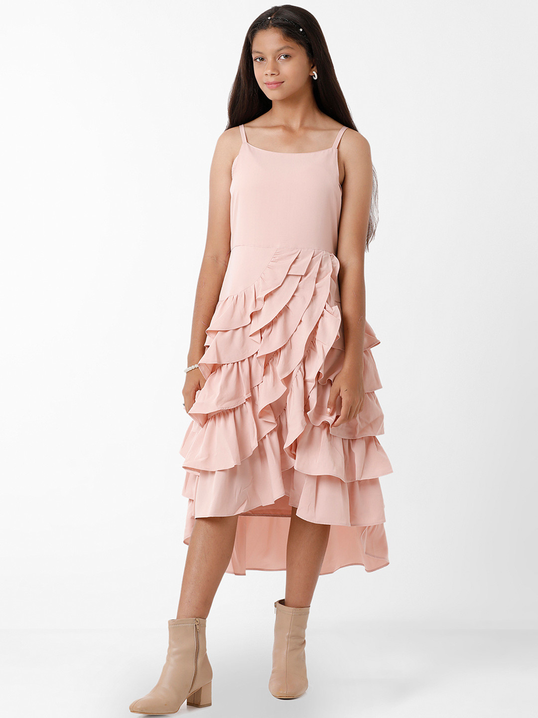 KATE & OSCAR Pink Layered Satin Midi Dress