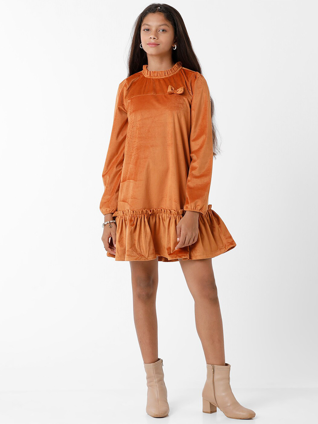 KATE & OSCAR Brown Velvet Drop-Waist Dress