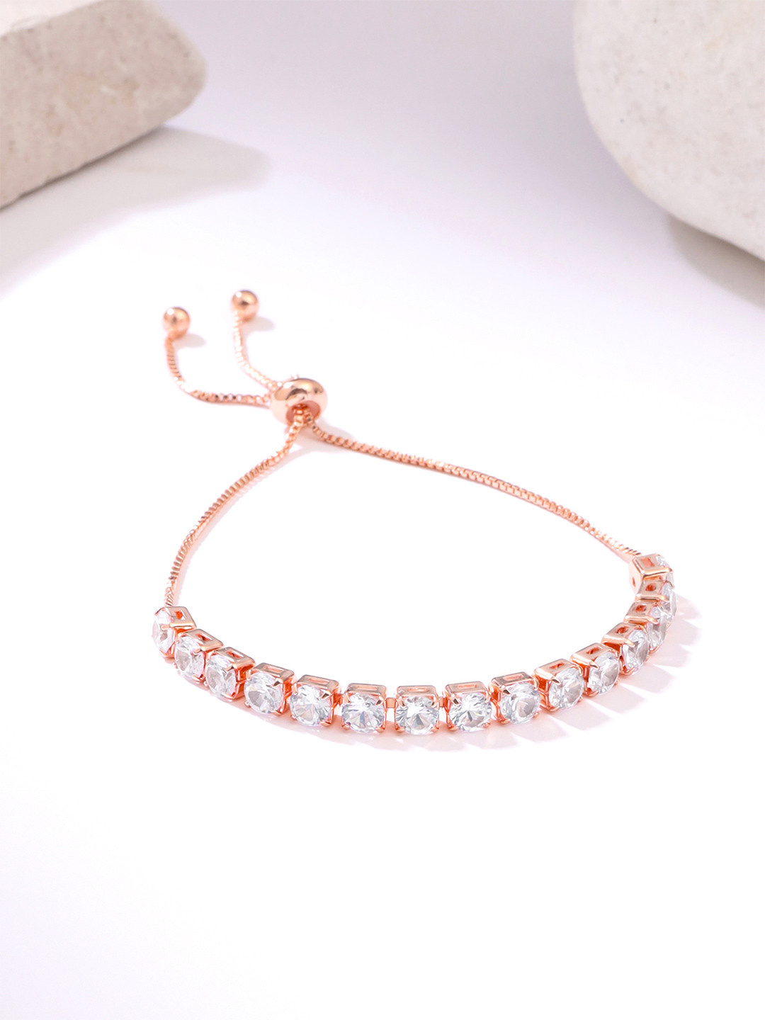 Yellow Chimes Women Rose Gold & White Crystals Rose Gold-Plated Charm Bracelet