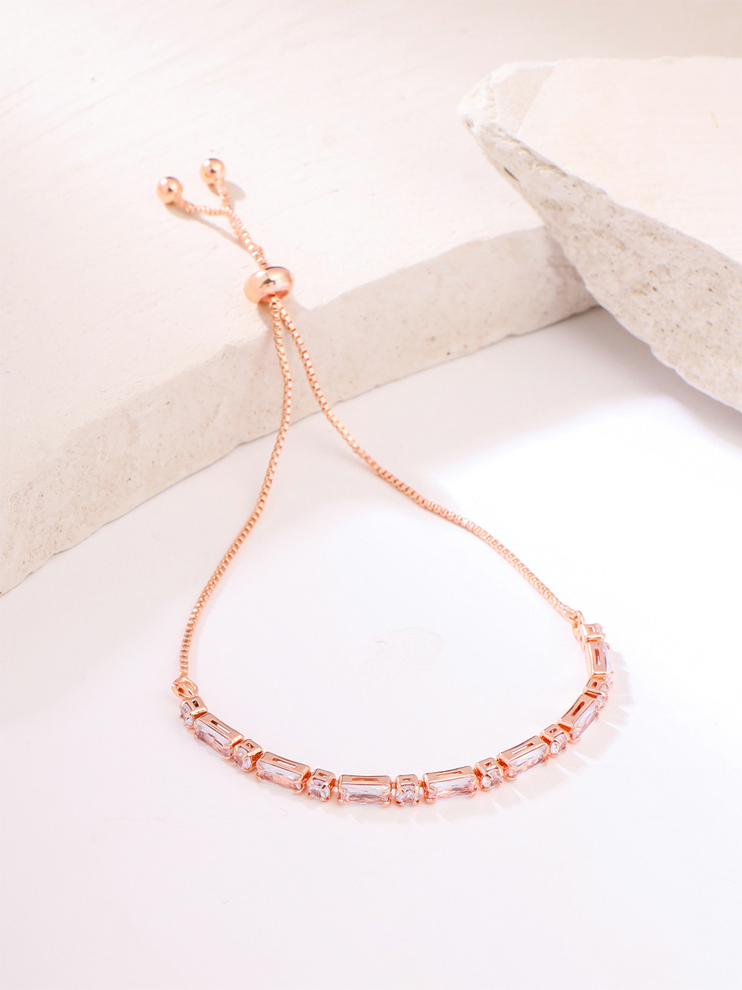 Yellow Chimes Elvora Rose Gold & White Crystal Studded Charm Bracelet