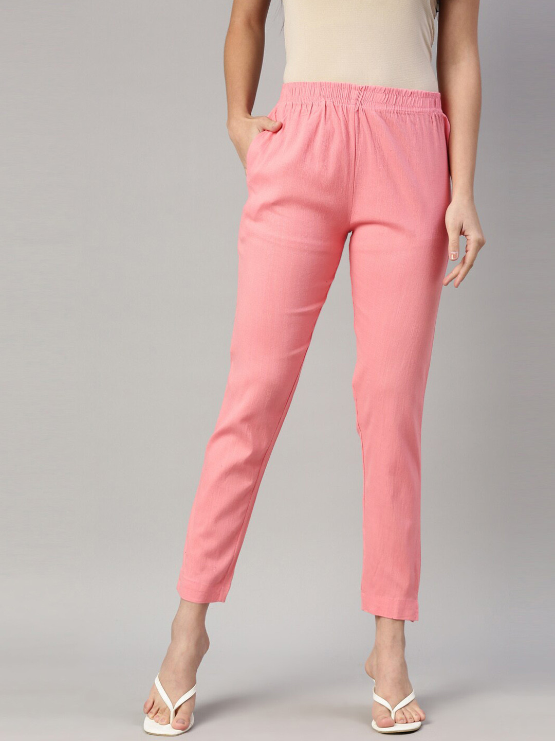 GOLDSTROMS Women Pink Cotton Trousers