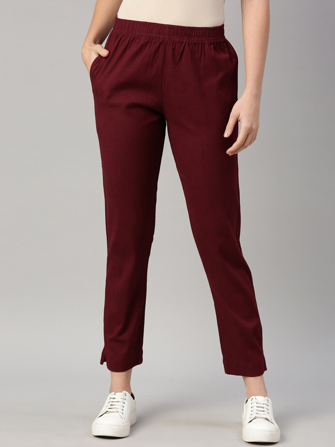 GOLDSTROMS Women Maroon Cotton Trousers