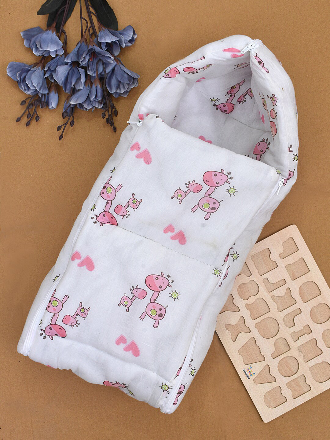 Moms Home Infant Pink Printed Organic cotton Baby Sleeping Bed